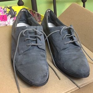 Grey Suede Oxfords with Side Stitching